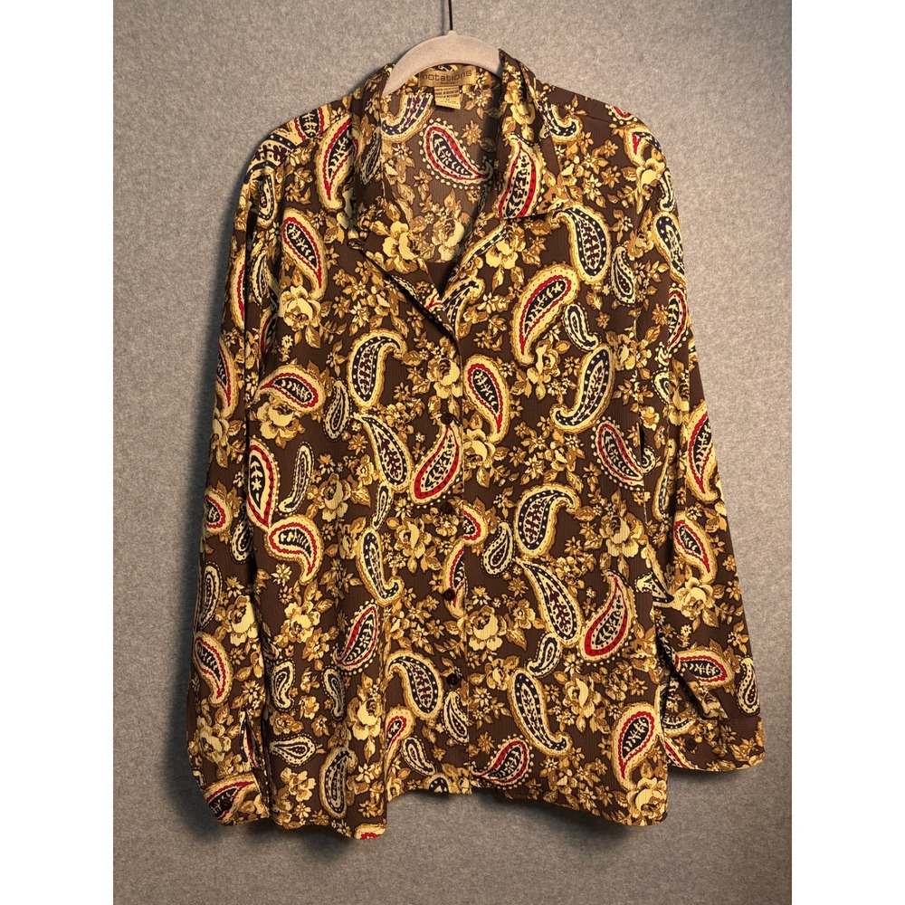 Notations Woman Paisley Floral Blouse Women 1X Boho Retro Button Up Western